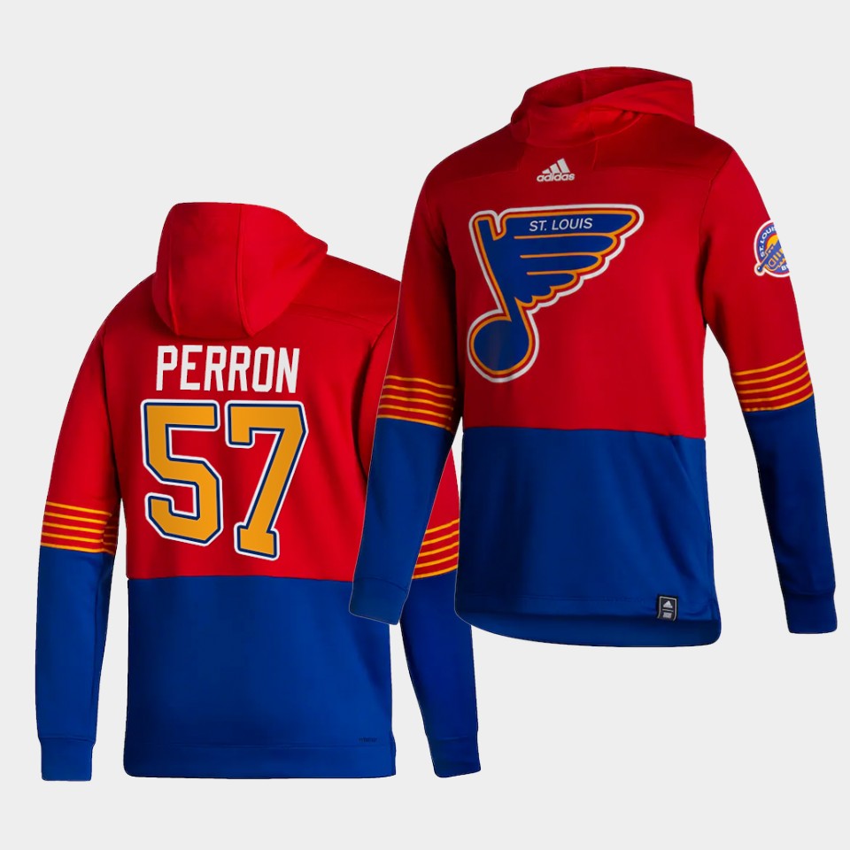 Men St.Louis Blues #57 Perron Red NHL 2021 Adidas Pullover Hoodie Jersey->st.louis blues->NHL Jersey